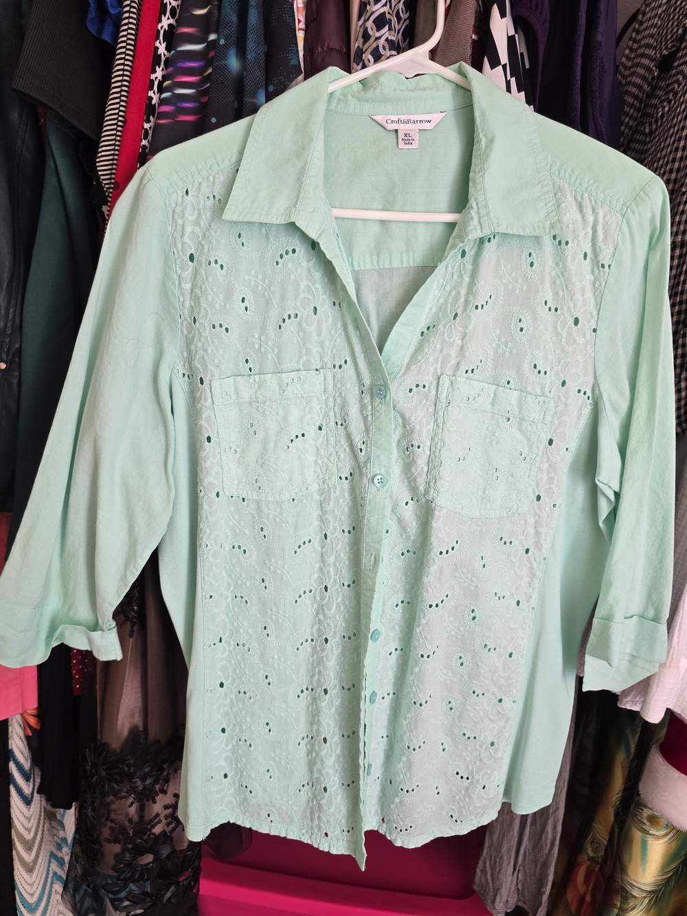 croft & barrow Mint Green Eyelet Button-Down Shirt